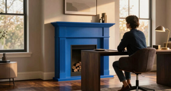 A Bold Blue Fireplace Is the Striking Focal Point of This Home Office
