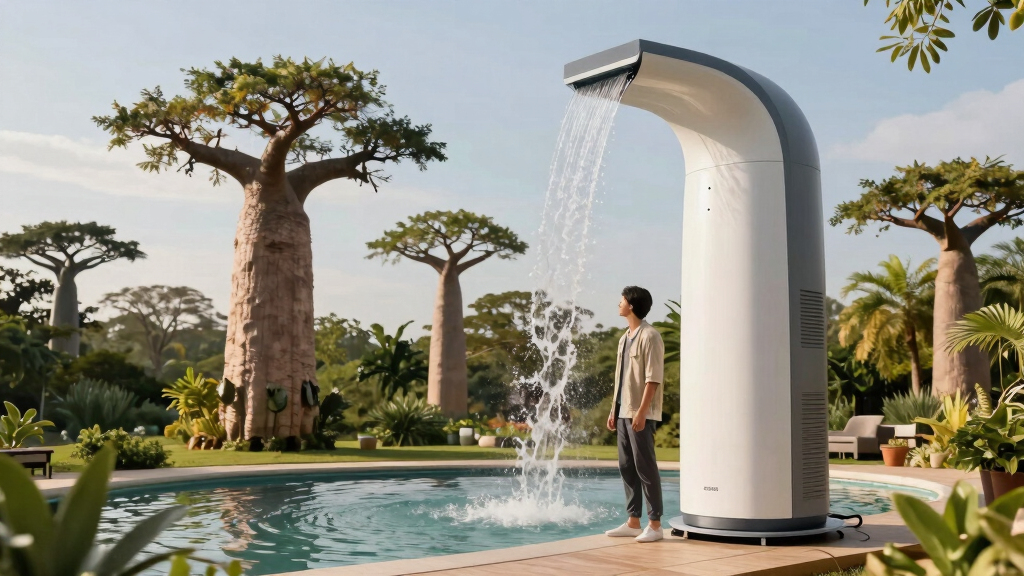 baobab-inspired floating waterfall power plant generates renewable energy off madagascar